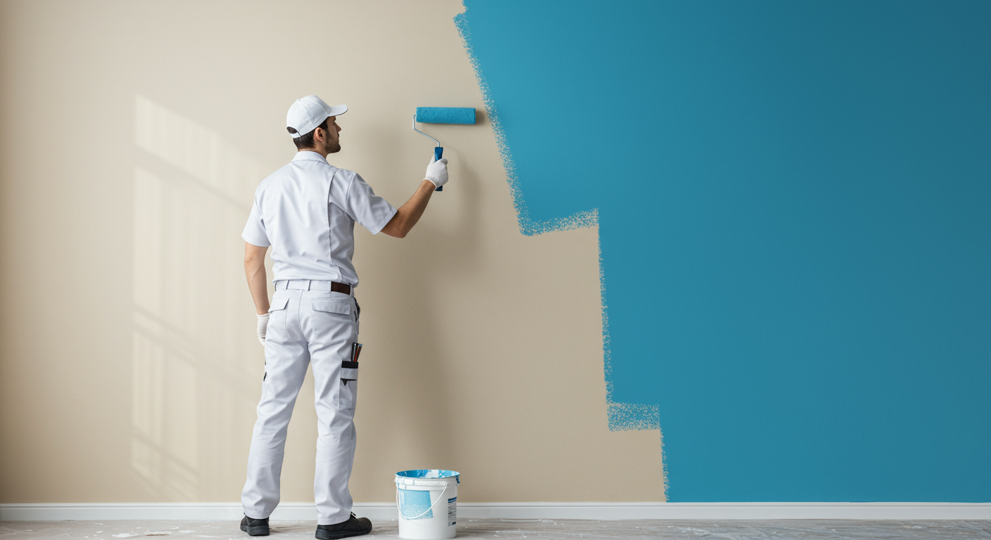Customer reviewing color palette with painter
